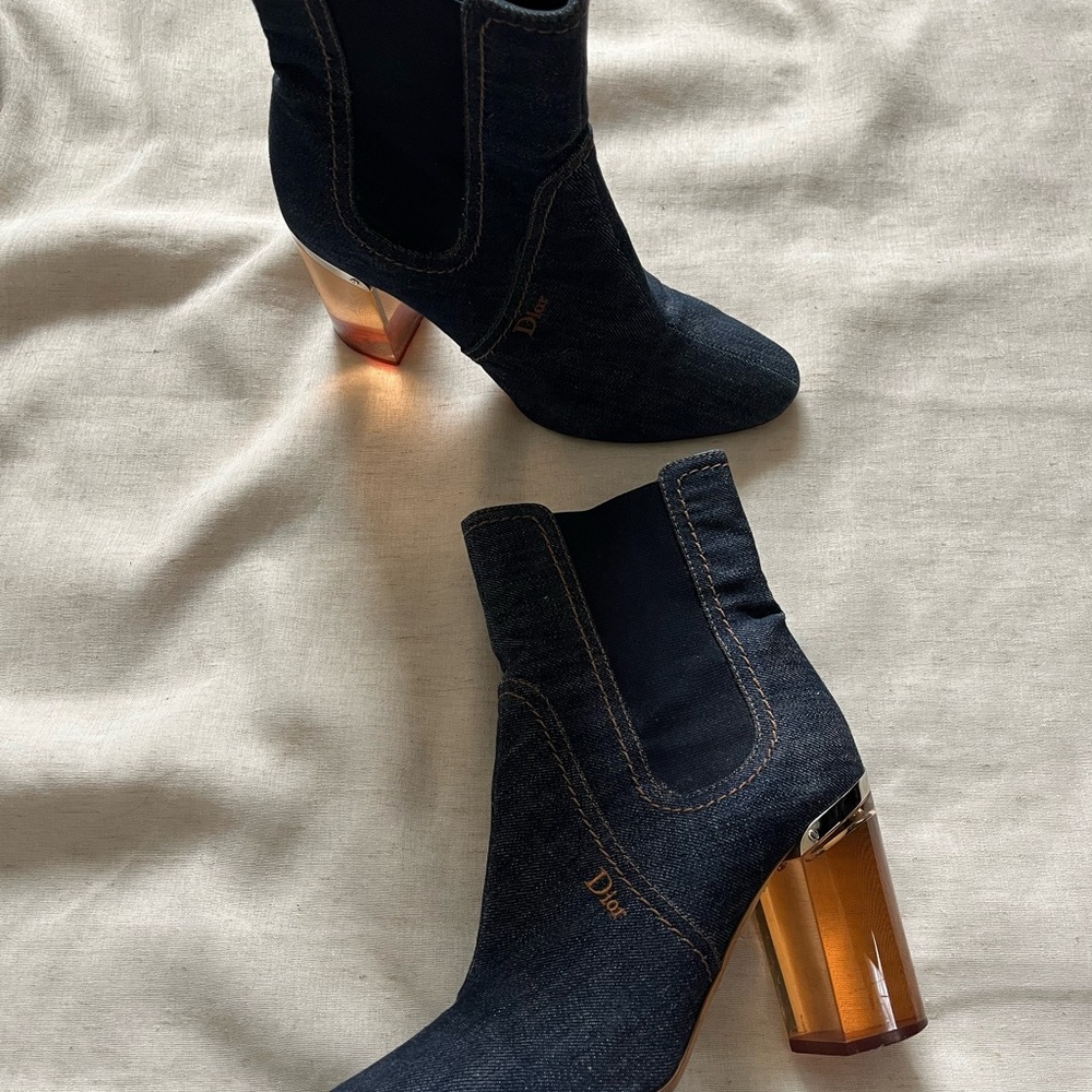 Christian Dior Rare Y2K Denim Lucite Booties